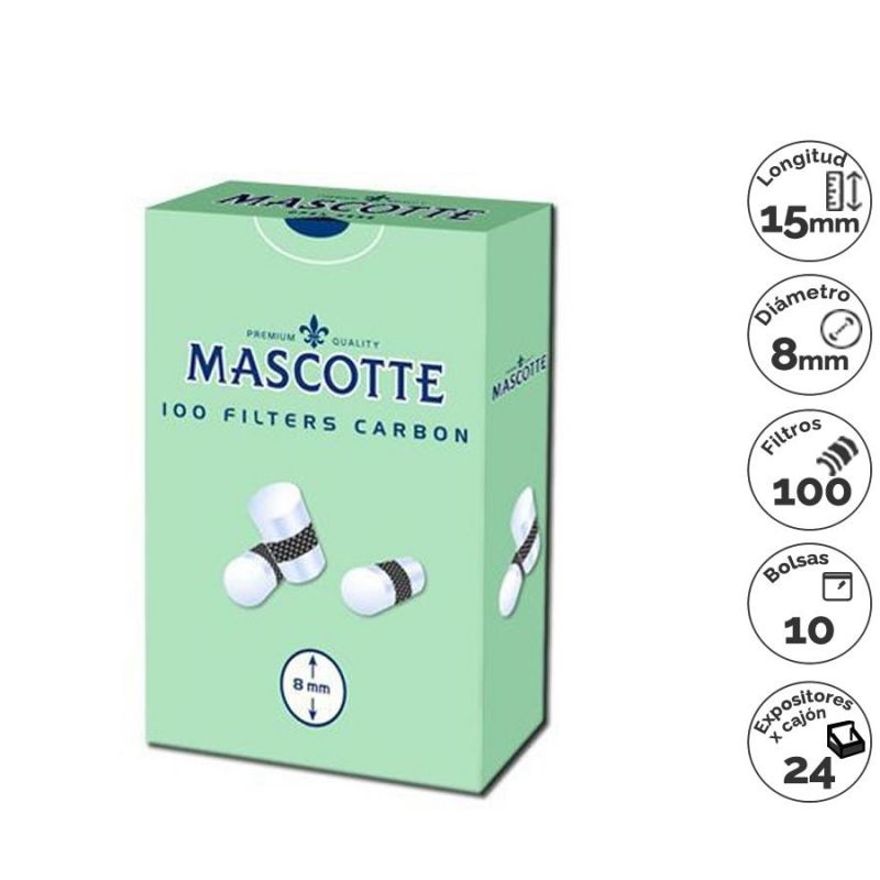 caja 100 filtros mascotte carbon 8mm 1x10