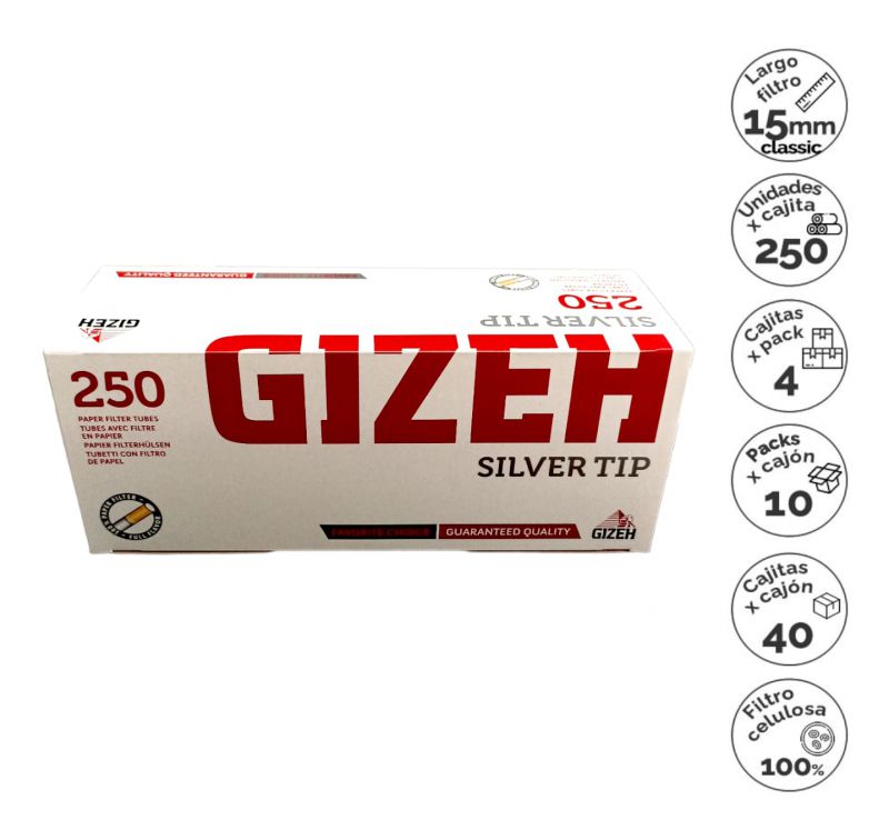 tubos gizeh silver tip 250 100% celulosa (1x4)