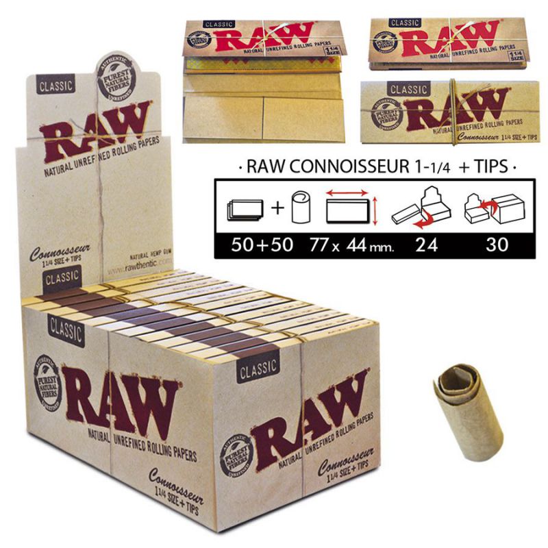 papel de fumar raw 1.1/4 connoisseur+tips 1x24